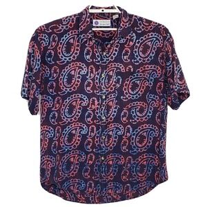 Vintage Wimbledon Mens Shirt Large Paisley Print Cotton Collared Button Down